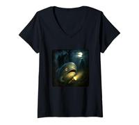 Mujer Whale Scary Horror Night Linterna Halloween Fantasma Camiseta Cuello V