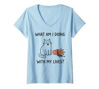Mujer What Am I Doing with My Lives Cute Cat Sayings Funny Cat Camiseta Cuello V