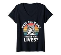 Mujer What Am I Doing with My Lives Sarcastic Cat Puns - Camiseta Cuello V