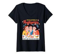 Mujer What Happens at Thanksgiving Stays at Thanksgiving Camiseta Cuello V