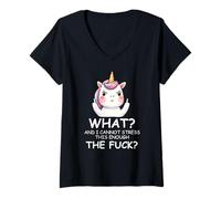 Mujer What & I Cannot Stress This Enough The FCK Sign Fuck Unicorn Camiseta Cuello V