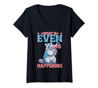 Mujer What Is Even Happening Confundido sarcástico Aleatorio Camiseta Cuello V