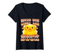 Mujer What The Duck Funny Rubber Duck Duckie Estilo Bootleg de los 90 Camiseta Cuello V