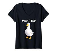 Mujer What The Duck Funny Silly Sarcastic Viral Duck Meme Pun Camiseta Cuello V
