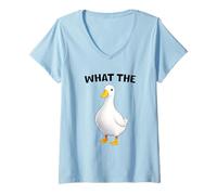 Mujer What The Duck Funny Silly Sarcastic Viral Duck Meme Pun Camiseta Cuello V