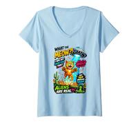 Mujer What The Meow Funny Cat UFO Abduction Sci-Fi Alien Camiseta Cuello V