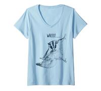 Mujer Wheeee Sugar Glider, Ardilla Voladora en Pleno Vuelo Camiseta Cuello V