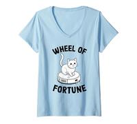 Mujer Wheel of Fortune Cat Joke Robot Aspirador Cat Camiseta Cuello V