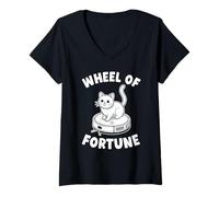 Mujer Wheel of Fortune Cat Joke Robot Aspirador Cat Camiseta Cuello V