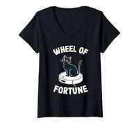 Mujer Wheel of Fortune Cat On Robot Aspirador Cat Camiseta Cuello V
