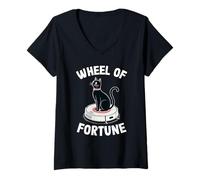 Mujer Wheel of Fortune Cat On Robot Aspirador Cat Camiseta Cuello V