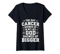 Mujer When Cancer Came God Showed Up Even Bigger - Camiseta Cuello V