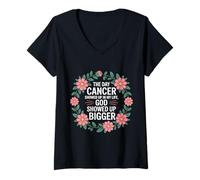 Mujer When Cancer Came God Showed Up Even Bigger - Camiseta Cuello V