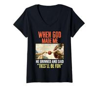 Mujer When God Made Me - Funny Creation of Adam Basketball Camiseta Cuello V