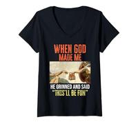 Mujer When God Made Me - Funny Creation of Adam Beer Six Pack Camiseta Cuello V