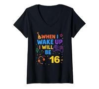 Mujer When i Wake Up I Will Be 16 Dieciséis Boy Birthday Gamer Camiseta Cuello V