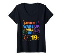 Mujer When i Wake Up I Will Be 19 Diecinueve Boy Birthday Gamer Camiseta Cuello V