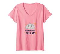 Mujer «When in Doubt Take a Nap Sleepy Cloud Cute Wall Art Camiseta Cuello V, Rosado, S