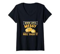 Mujer When Life'S Messy Roll Over It Funny Swiss Roll Postre Fans Camiseta Cuello V