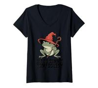 Mujer Whimsical Frog Wizard Off to Commit Tom Foolery Frog Meme Camiseta Cuello V