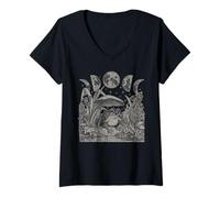 Mujer Whimsy Goth Fairycore Grunge Frog Mushroom Moon Vintage Camiseta Cuello V