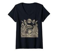 Mujer Whimsy Goth Fairycore Witchy Frog Mushroom Moon Vintage Camiseta Cuello V