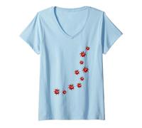 Mujer Whimsy Twee Ladybug Trail Heart Cute Summer Camiseta Cuello V