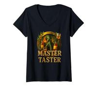 Mujer Whisky Tasting Master Pulpo - Pulsador con Vasos y Botellas Camiseta Cuello V