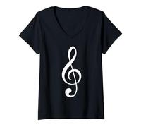 Mujer White Treble G Clef Music Note Músico Regalo Unisex Camiseta Cuello V