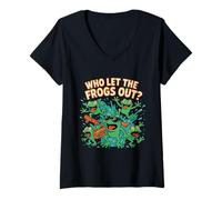 Mujer Who Let The Frogs out Frog Lovers Anfibios Propietario de Ranas Camisetas Camiseta Cuello V