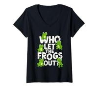 Mujer Who Let The Frogs out? Funny Frog Lover Men Women Kids Camiseta Cuello V