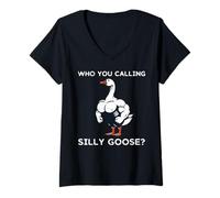 Mujer Who You Calling Goose Silly Buff Divertido Entrenamiento Gimnasio Hombres Mujeres Camiseta Cuello V