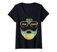 Mujer WHOS YOUR DADDY - Retro Sunset Funny idea de regalo para papá divertido Camiseta Cuello V