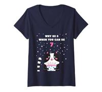Mujer Why Be 6 When You Can Be 7 - Girls Birthday Cartoon Cat Camiseta Cuello V