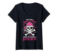 Mujer Why Be Princes Pirate Skull Crossbones Niñas Niños Mujeres Adolescentes Camiseta Cuello V