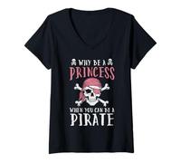 Mujer Why Be Princess Pirate Funny Jolly Roger Mujeres Niñas Niños Camiseta Cuello V
