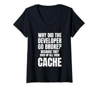 Mujer Why Did The Dev go Broke? Because They Used All Their Cache Camiseta Cuello V