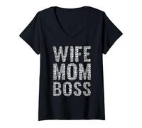 Mujer Wife Mom Boss Mejor Madre Regalo mamá Navidad Madrina mom Camiseta Cuello V