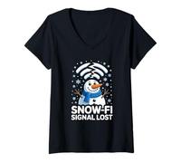 Mujer WiFi Snow-Fi Signal Lost Funny Winter Pun Apparel Snowman Camiseta Cuello V