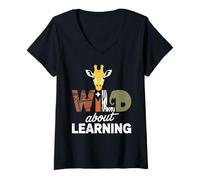 Mujer Wild About Learning Jungle Safari Animals Camiseta Cuello V