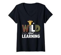 Mujer Wild About Learning Jungle Safari Animals Camiseta Cuello V