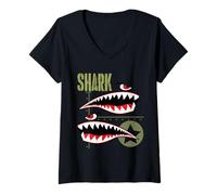 Mujer Wild Aviation Pilot Shark Plane T-Shirts & Cool Designs Camiseta Cuello V