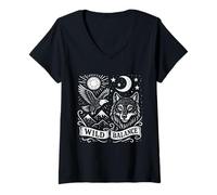 Mujer Wild Balance Lobo Águila Luna Naturaleza Montaña Camiseta Cuello V
