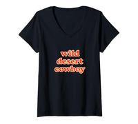 Mujer Wild Desert Cowboy Retro Western Typography Graphic Camiseta Cuello V