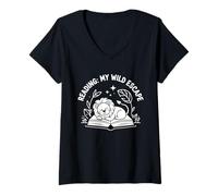 Mujer Wild Escape Reading Animal Lion Book Reader Kids Reading Camiseta Cuello V