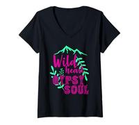 Mujer Wild Heart Gypsy Soul Boho Montaña Naturaleza Diseño Camiseta Cuello V
