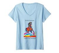 Mujer Wild Hearts Can´t be Domed | Camiseta Colorida Caballo Salvaje Camiseta Cuello V
