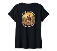 Mujer Wild Horses Wildflowers Cowgirl Country Western Rodeos Camiseta Cuello V