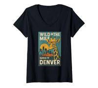 Mujer Wild in the Mile Camisa Denver Giraffe 5280 Skyline Sunset Camiseta Cuello V