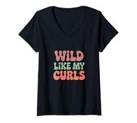 Mujer Wild Like My Curls, Divertido Cabello Natural, Rizado, niña Orgullosa Camiseta Cuello V